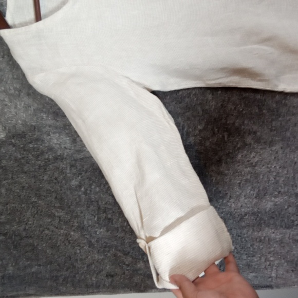 Flax  White Blouse with Cuffed Sleeves and 3/4 Length Lagenlook Linen Size P/S - Picture 3 of 12